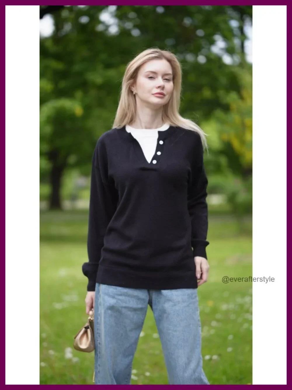Long Sleeve Crew Neck Pullover Sweater with Contrast Collar Floral Knit